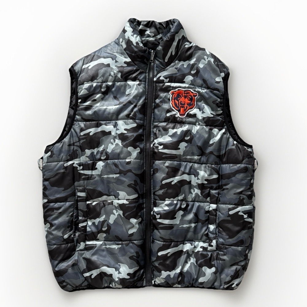 Chicago Bears Camo Puffer Vest NFL Team Gray XL Down Alternative Outdoor Thermal